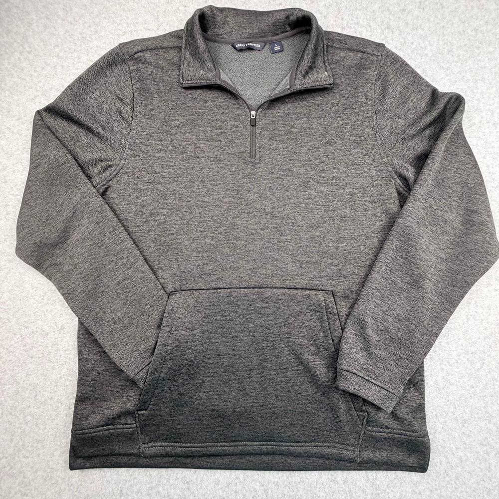 Urban Frontier Mens Large Gray Heathered Quarter Zip Fleece Pullover Sweater